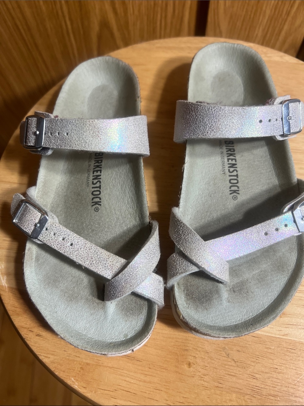 Birkenstock Kids Iridescent Light Silver Dual-Strap Sandals
